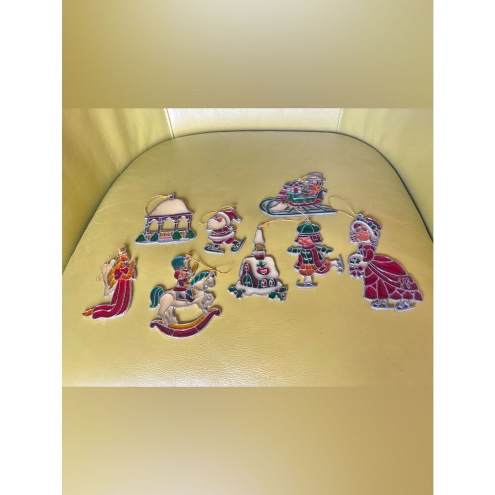 Vintage Kurt Adler Stained Glass Style Christmas Ornaments Lot Ice Skater Sleigh